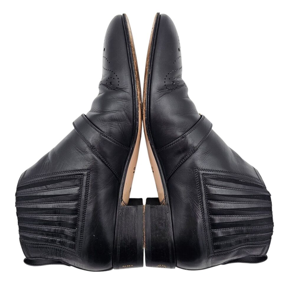 Gucci Worsh Black Leather Chelsea Ankle Boot Size 38.5 US 8.5 Gold Buckle Brogue - Picture 5 of 11